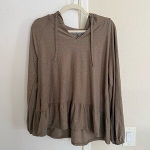 Elegant Brown Women's Hoodie with Ruffle Hem